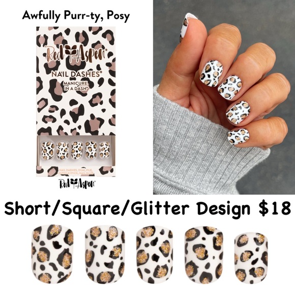 Red Aspen Other - Red Aspen Awfully Purr-ty Press-On Nails - Leopard Print with Gold Glitter